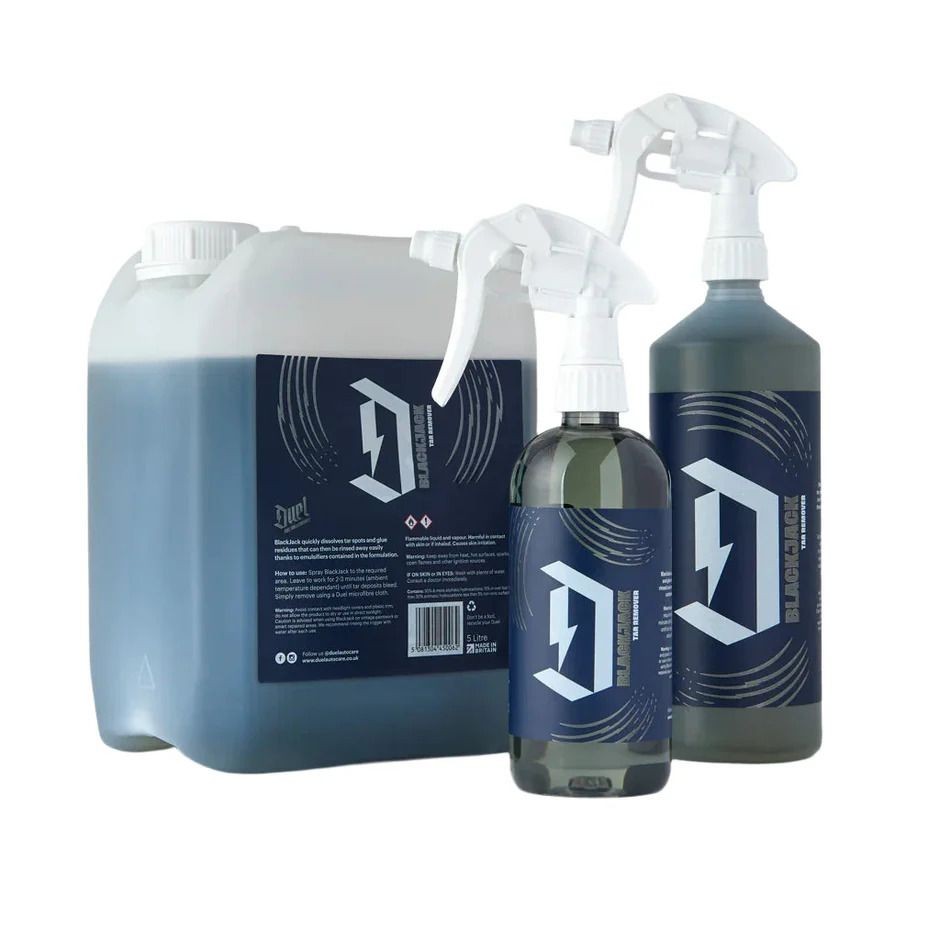 Three bottles of BlackJack cleaning solution with spray and jug options.