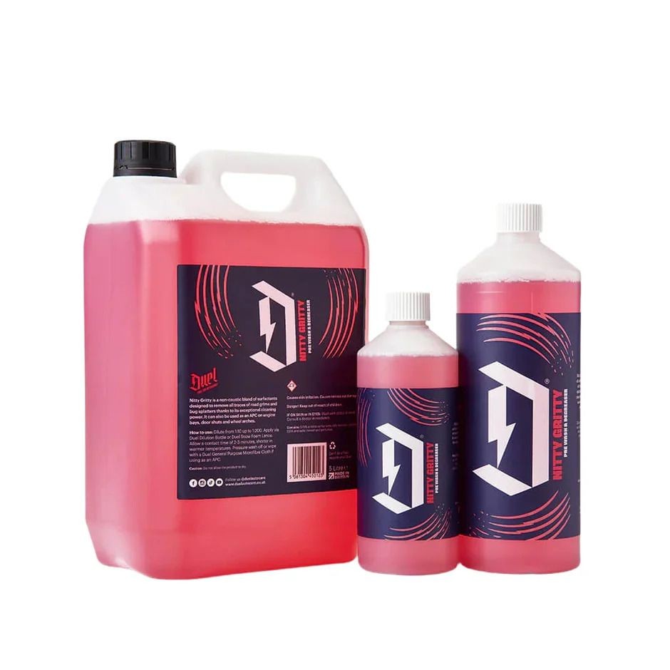 Set of three pink liquid containers with black labels and red graphic design.