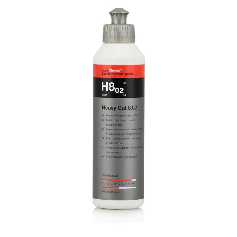 Koch Chemie Heavy Cut 8.02 bottle, silicone-free coarse polishing compound.