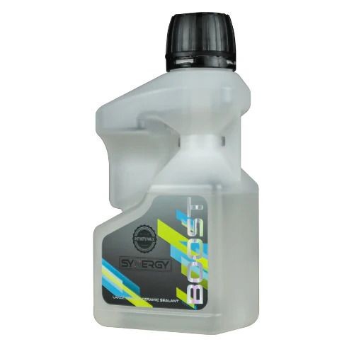 Clear plastic bottle with black cap and colorful label featuring the word Boost.